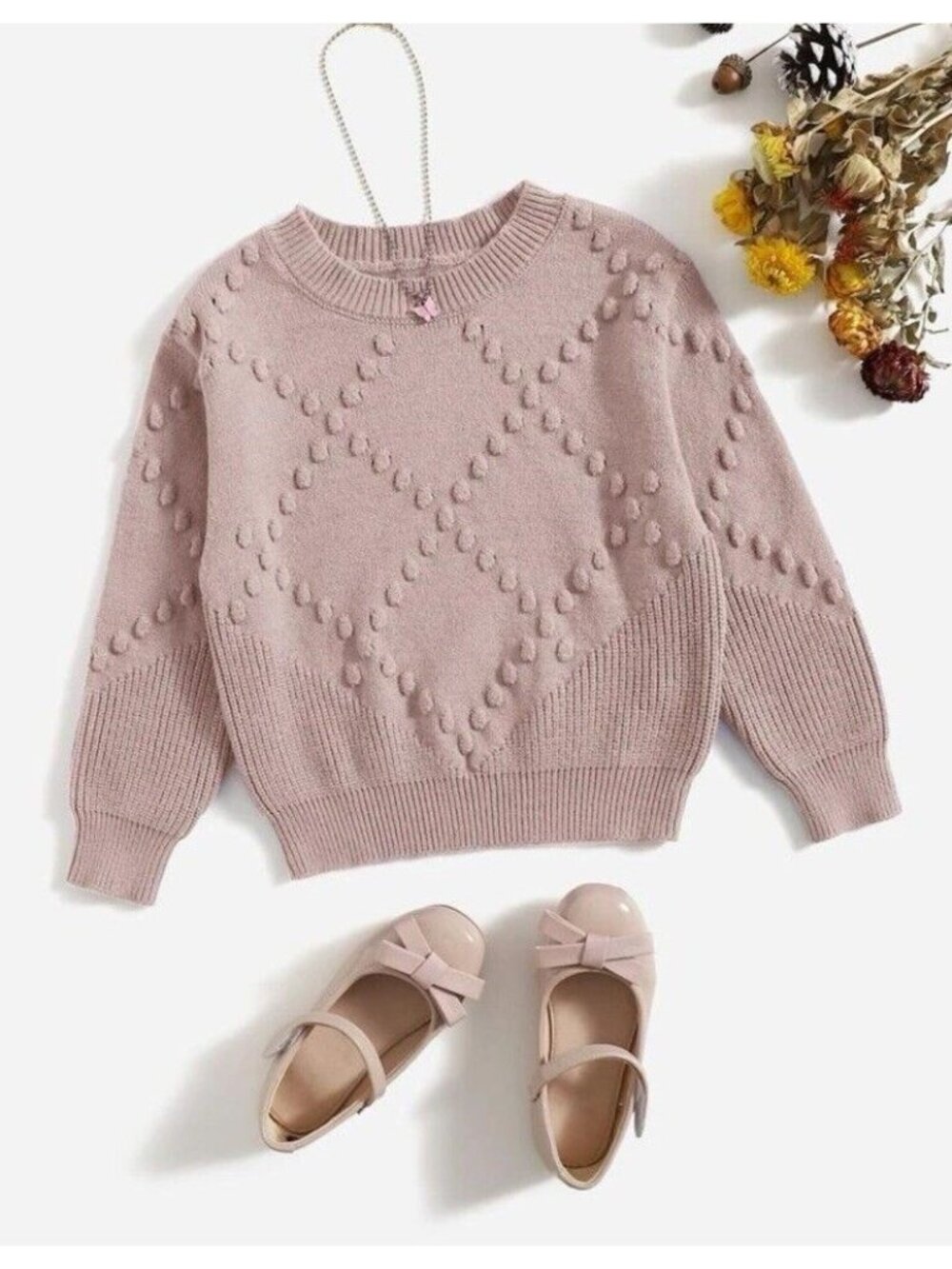 Dusty Pink Toddler Kids Girls Popcorn Pullover Knit Casual Sweater School Cute 5